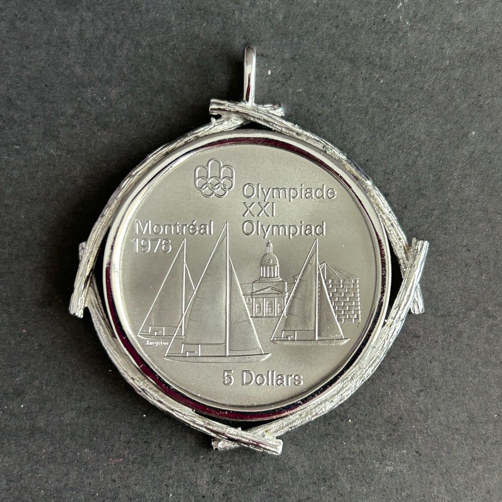 Vintage Montreal 1976 Olympic Silver $5 Coin Pendant